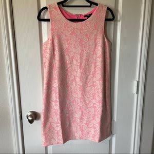 H&M sleeveless dress neon hot pink and cream lace overlay size S
